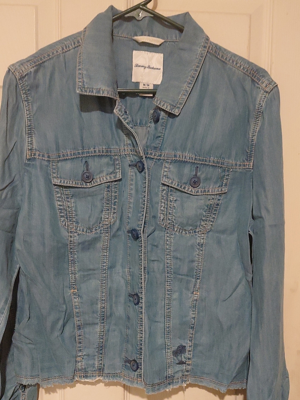 Tommy Bahama Womens MED Light Wash Denim Button-Up Jacket Logo Pockets Buttons